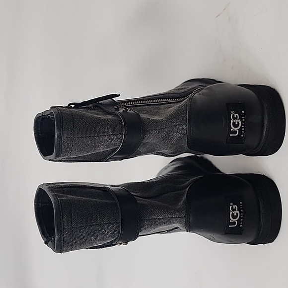 UGG Rosalie canvas & leather Black and Gray boots size 9 - Picture 4 of 12